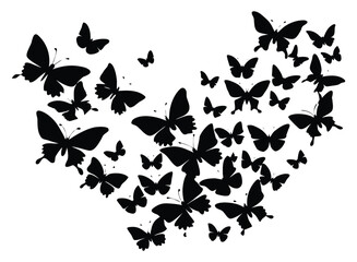 Butterfly Silhouette Vector Illustration Heart Shape on White Background Decorative Design
