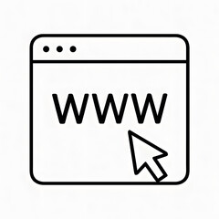 Digital Frontier: A minimalist line art depiction of a web browser, with 'WWW' prominently displayed. A cursor hovers, poised on the brink of the infinite digital realm. 