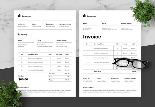 Black And White Recruitment Agency Invoice