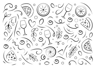Fototapeta premium Charming hand drawn minimalist collection of mediterranean foods and ingredients featuring fresh produce and culinary delights