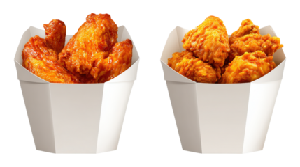 Chicken fast food buckets realistic set with isolated front view images of chicken wings in boxes, isolated on a white background