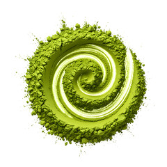 Vibrant Green Matcha Powder Swirl with Fine Texture and Detailed Surface Isolated on White or Transparent Background