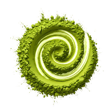 Vibrant Green Matcha Powder Swirl with Fine Texture and Detailed Surface Isolated on White or Transparent Background