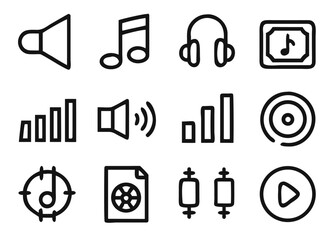 Comprehensive collection of musical instruments and audio equipment symbols for digital and print applications showcasing diverse sound making devices