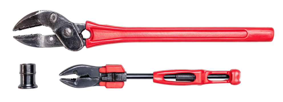 Assorted red and gray metal tools