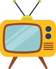 Retro yellow television with antenna