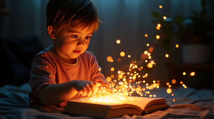 Captivated by the Glowing Story: A Child's Magical Reading Experience