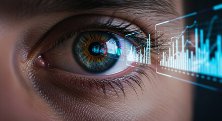 Human eye viewing futuristic data interface