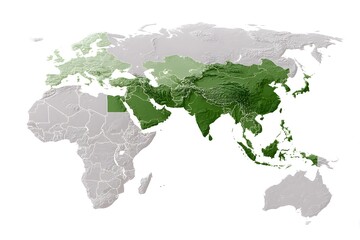 Obraz premium A world map with the Middle East region highlighted in green, indicating it is where the focus lies. 