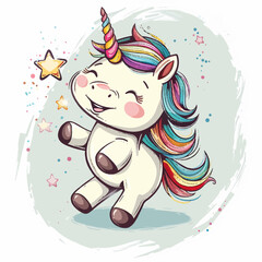 a beautiful bright unicorn flying over a rainbow. a children's poster with a horse, a cute print.