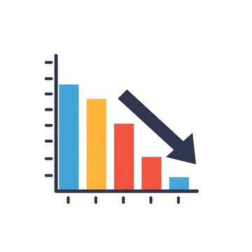 Dynamic bar chart shows declining business performance with downward arrow indicating loss