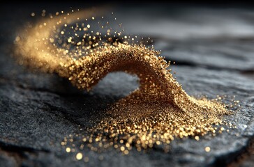 Golden particles form a wave on dark surface