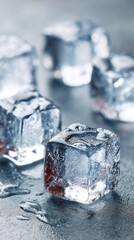 Close-up of several ice cubes on a surface