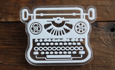 White acrylic typewriter design on wood