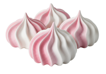 Pink and white swirled meringues, white background isolated