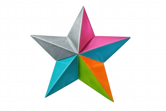 Metallic multicolor star with transparent backdrop, adding gleaming visual interest to design layouts and creative projects