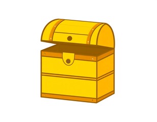 A cartoon-style, yellow treasure chest, slightly ajar, showing its empty interior