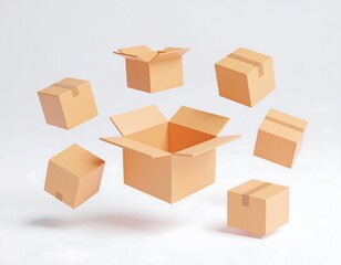 Fototapeta premium Cardboard boxes in mid-air, various open and closed positions