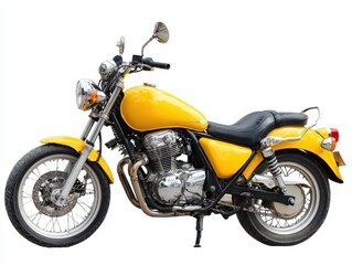 Fototapeta premium Vibrant Yellow Cruiser Motorcycle on White Background