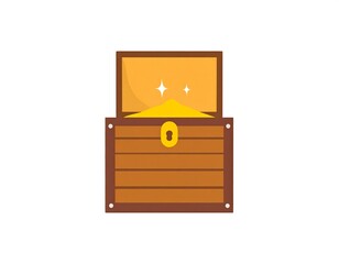 A simple illustration of an open wooden treasure chest revealing glittering gold inside