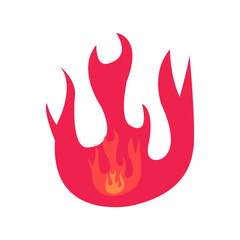 Vibrant stylized flames in bold red and orange hues against a clean white background