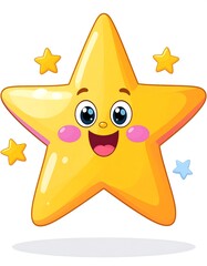 A cheerful yellow star with a smiling face, surrounded by smaller stars