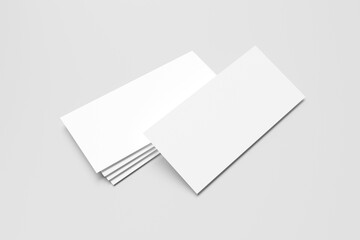 Stack of blank white DL flyers or brochures for mockup isolated on light grey background