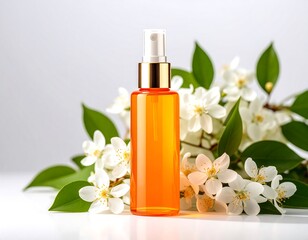 Orange spray bottle with white flowers