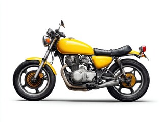 Vintage Yellow Motorcycle on White Background