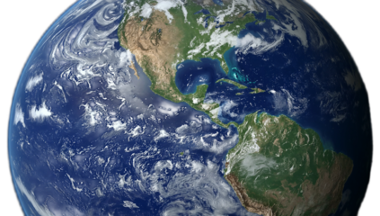 A detailed view of planet Earth, showcasing continents, oceans, and cloud formations.