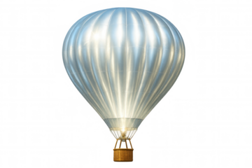 Silver hot air balloon hovering over transparent backdrop, highlighting travel and adventure themes