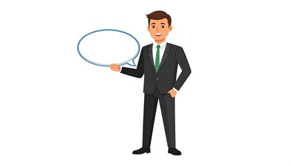 Businessman Holding Speech Bubble, White Background