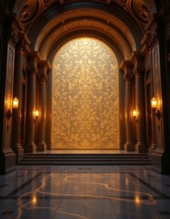 Ornate Hallway with Arch and Columns