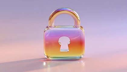 Holographic glass padlock icon on a pastel background