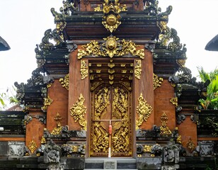 Traditional Balinese Temple Gate with Golden Ornaments