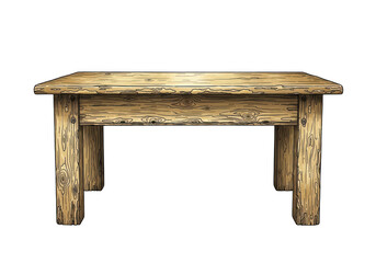 Rustic wooden table isolated on transparent background, a vintage piece of furniture