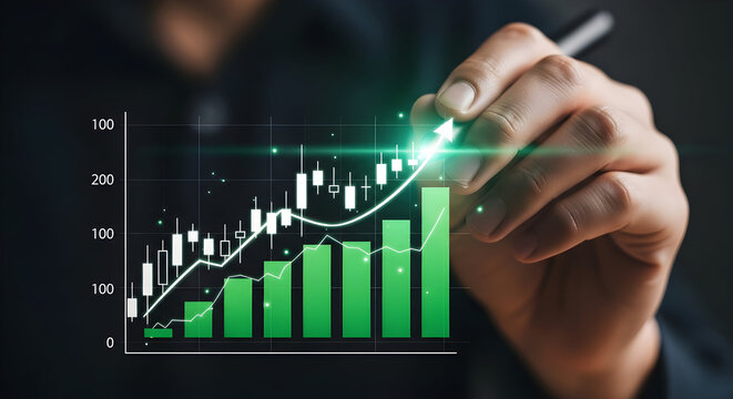 Visualize business growth with dynamic graphs showing upward trends and positive market performance analysis