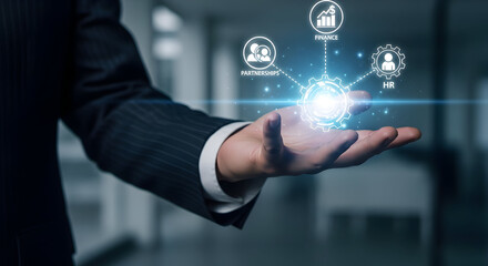 Strategic business growth concept presented with modern technology and finance integration for partnerships