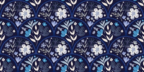 Autum Winter Pattern Background Illustration For Cover, Banner, Notes. Fall Winter Aesthetic Background.  Plant And Flower Pattern Background.