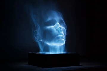 A luminous, digital representation of a face.