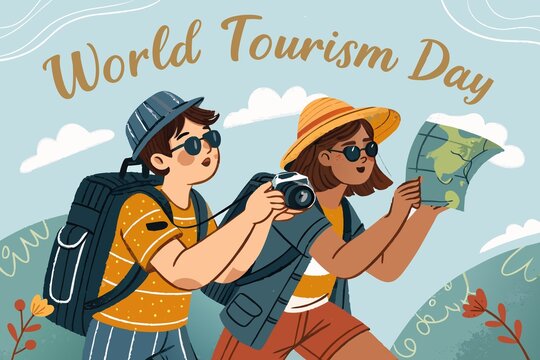 Celebrating world tourism day with a couple exploring the world together