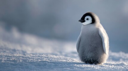 Baby penguin standing in snow