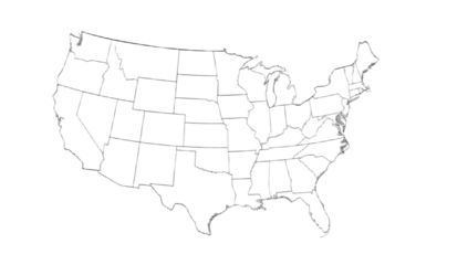 A simple line drawing map of the contiguous United States, showing state borders.