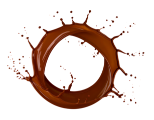 Chocolate splash letter o isolated on transparent background