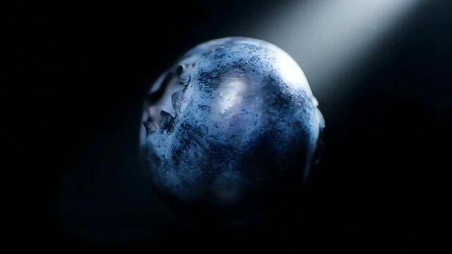 Fresh Blueberry with Dramatic Lighting Isolated on Dark Background &ndash; Close Up Macro Shot of Single Blue Berry Fruit