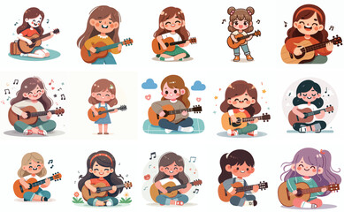 Smiling girl playing guitar