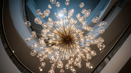 Grand chandelier in a spiral staircase