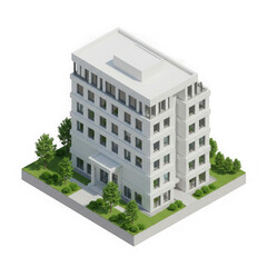 Modern office building isometric view isolated on transparent background