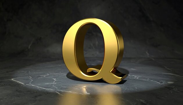 Gold letter Q on dark marble