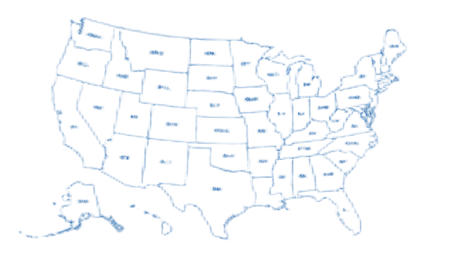 A simplified map of the United States, with individual states labeled.